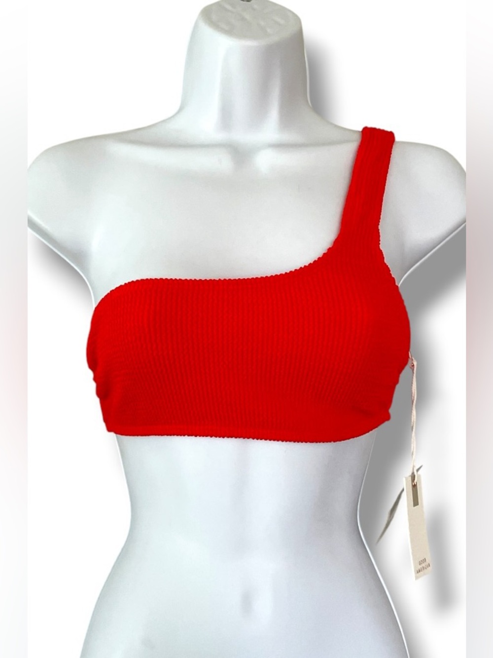 Good American One Shoulder Bikini Top Red Crinkle Swim Top NWT Bright Poppy